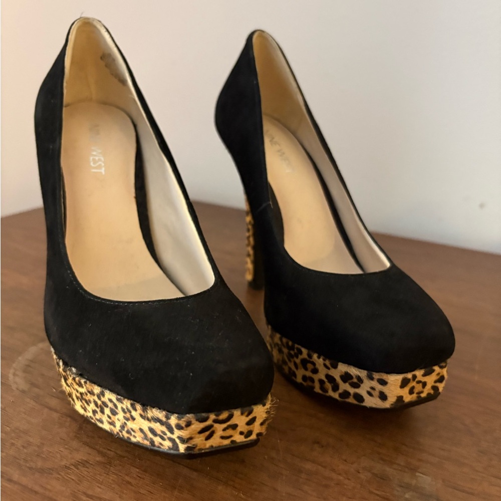 Nine West Black and Leopard Platform Heels